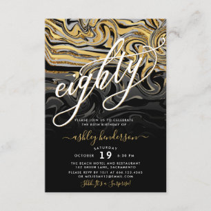 Modern Gold And Black 80th Birthday Invitation