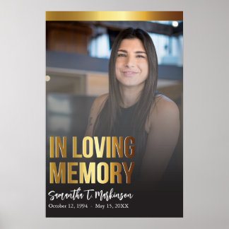 Modern Gold and Black Bold Photo Funeral Program Poster