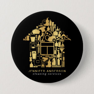 Modern Gold And Black Cleaning Services 3 Inch Round Button