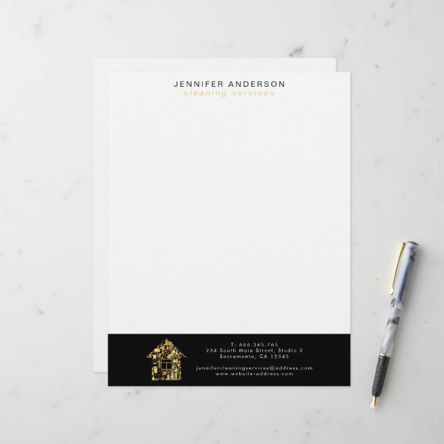 Modern Gold And Black Cleaning Services  Letterhead (Front/Back In Situ)