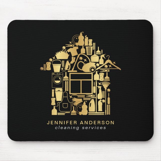 Modern Gold And Black Cleaning Services Mouse Pad (Front)