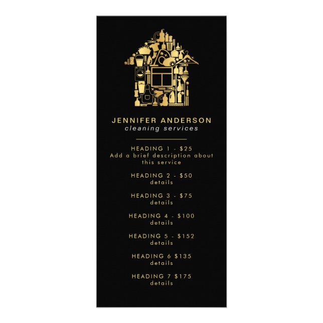 Modern Gold And Black Cleaning Services Rack Card (Front)