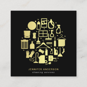 Modern Gold And Black Cleaning Services Square Business Card