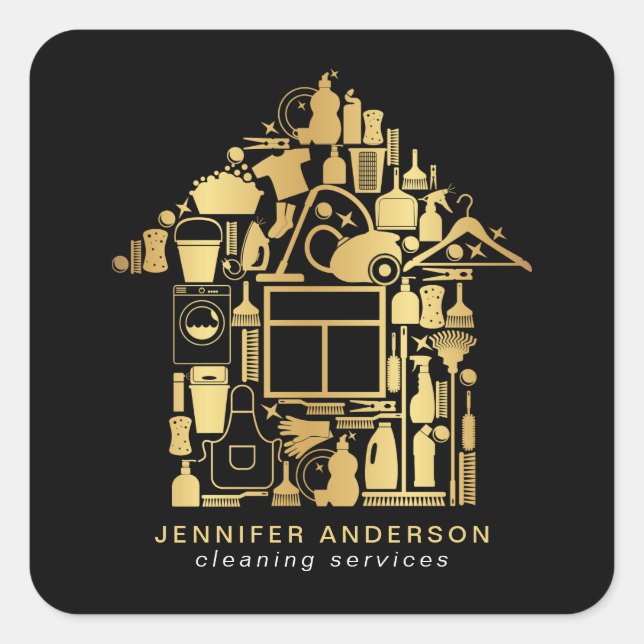Modern Gold And Black Cleaning Services Square Sticker (Front)