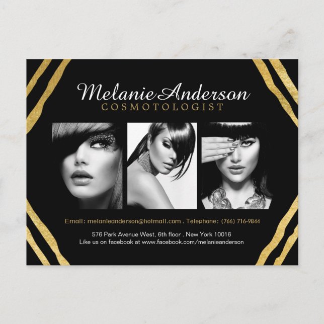 Modern Gold and Black Deco Makeup Artist Comp Card (Front)