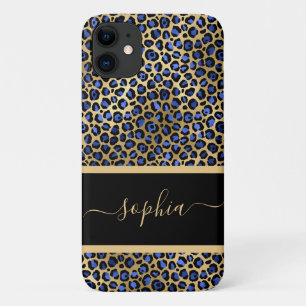 Modern Gold and Black Leopard Print Personalized iPhone 11 Case