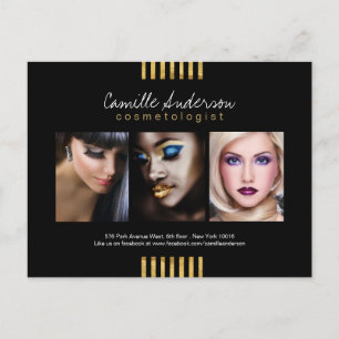 Modern Gold and Black Makeup Artistry Comp Card