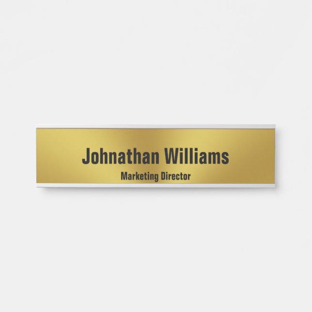 Modern Gold and Black Name and Title Office Door Sign (Front)