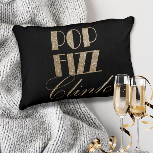 Modern Gold and Black Party Pop Fizz Clink Accent Pillow (Modern Gold and Black Party Pop Fizz Clink Accent Pillow)