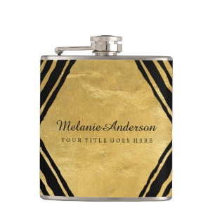 Modern Gold and Black Personalized Flask