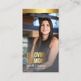 Modern Gold and Black Photo Funeral Prayer Card