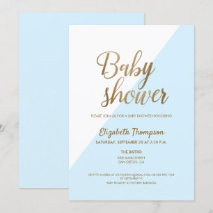 Modern Gold and Blue Baby Boy Shower Invitation Ca
