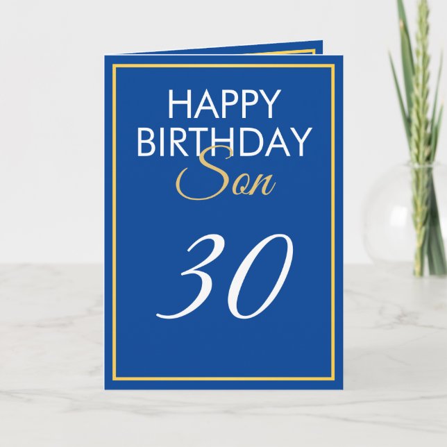 Modern Gold and Blue Son 30th Birthday Card (Front)