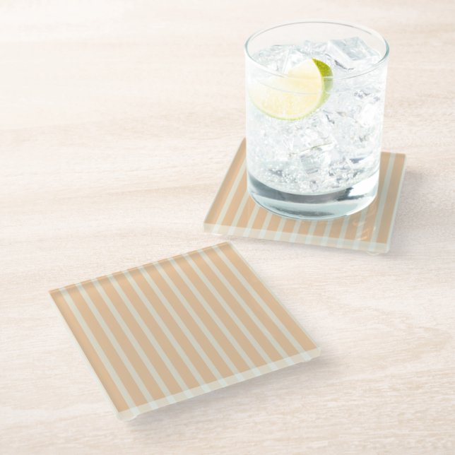 Modern Gold and Cream Striped Glass Coaster (Angled)