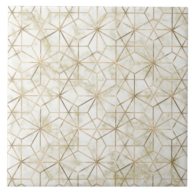 Modern gold and marble geometric star flower image tile (Front)