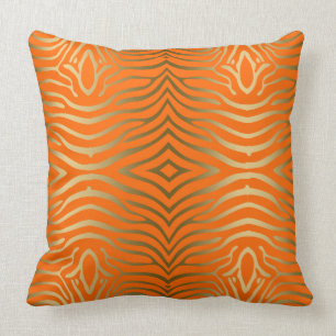 Modern Gold And Orange Zebra Stripes Throw Pillow