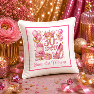 Modern Gold And Pink Sparkle 30th Birthday Pillow