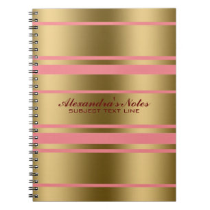 Modern Gold And Pink Stripes Pattern Notebook