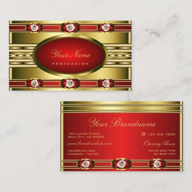Modern Gold and Red Colours with Faux Rhinestones Business Card (Front/Back)