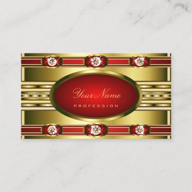 Modern Gold and Red Colours with Faux Rhinestones Business Card (Front)
