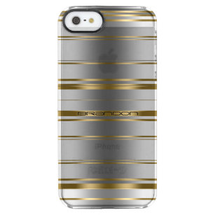 Modern Gold And Silver Grey Stripes Pattern Clear iPhone SE/5/5s Case