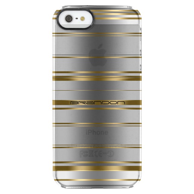 Modern Gold And Silver Grey Stripes Pattern Uncommon iPhone Case (Back)