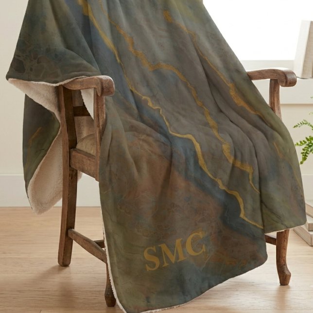 Modern Gold and Slate Abstract Marble Throw (This stylish gold and slate throw is a luxurious housewarming gift for a friend’s new home.)