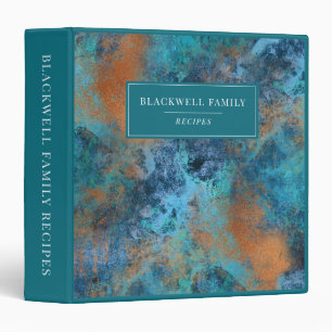 Modern Gold and Teal Blue Abstract Recipe Binder