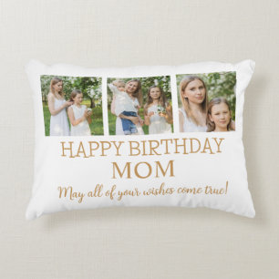 Modern Gold And White 3 Photos Mom Birthday  Accent Pillow