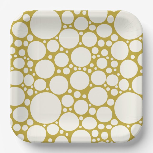 Modern Gold and White Champagne Bubbles Paper Plate (Front)