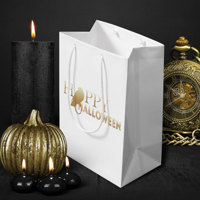 Modern Gold And White Chic Adult Halloween Medium Gift Bag (white and gold elegant Halloween treats gift bag)