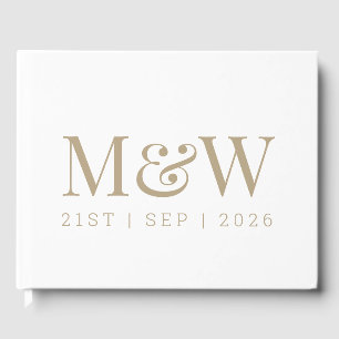 Modern Gold and White Monogram Wedding Guest Book