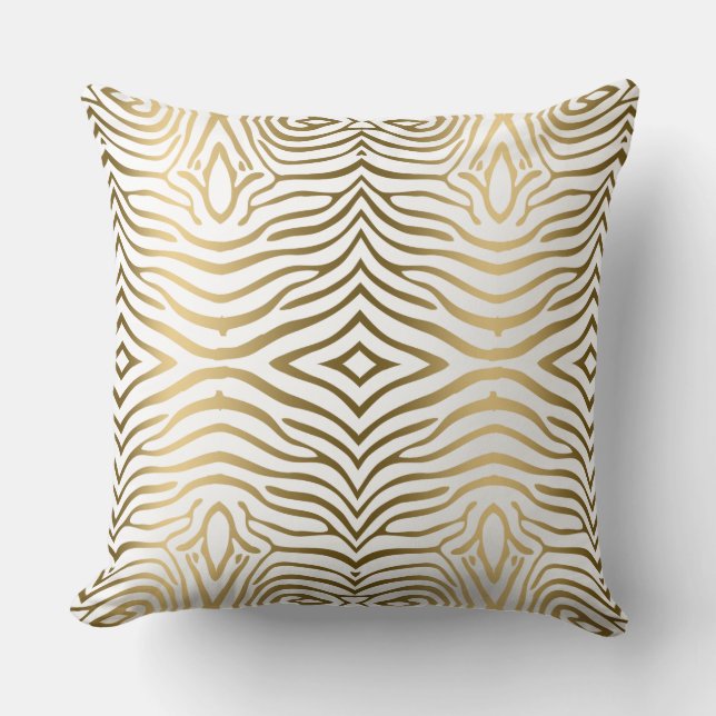 Modern Gold And White Zebra Stripes Throw Pillow (Front)