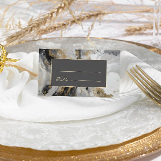 Modern Gold Anthracite Artistic Watercolor Wedding Place Card