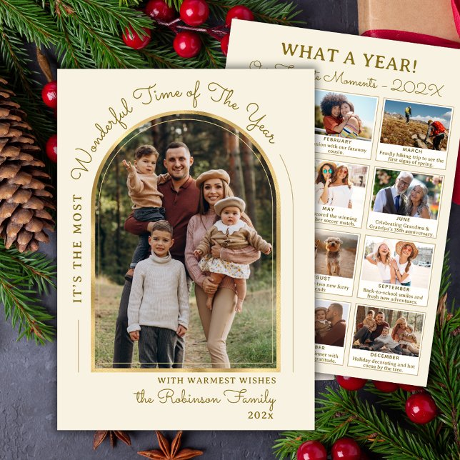 Modern Gold Arch Year in Review Photo Collage Holiday Card (Creator Uploaded)
