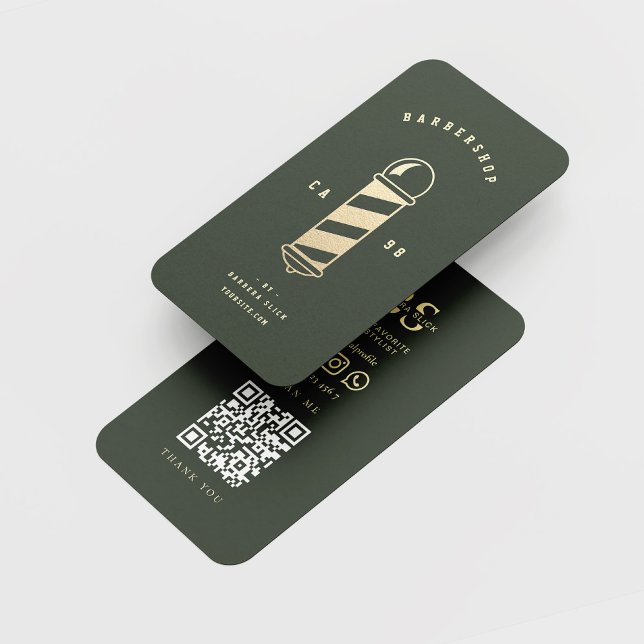 Modern Gold Barbershop Pole Haircut QR Business Card (Barbershop Barber Hairstylist Business Card Collection)