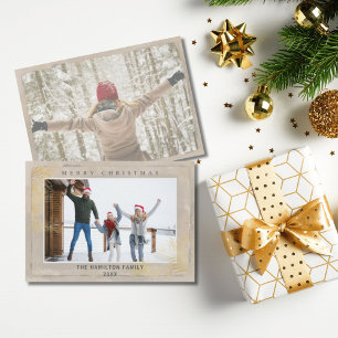 Modern Gold & Beige Foliage Christmas  Holiday Card