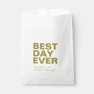 Modern Gold Best Day Ever Custom Wedding Treat Favour Bag