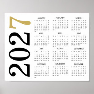 Modern Gold Black 2027 Calendar Poster
