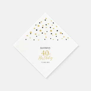 Modern Gold & Black 40th Birthday Party Napkins