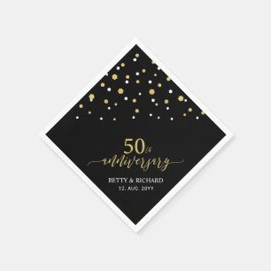 Modern Gold & Black 50th Anniversary Party Napkins