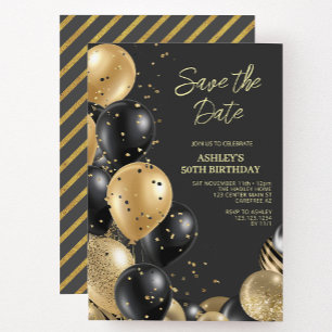 Modern Gold Black 50th Birthday Invitation