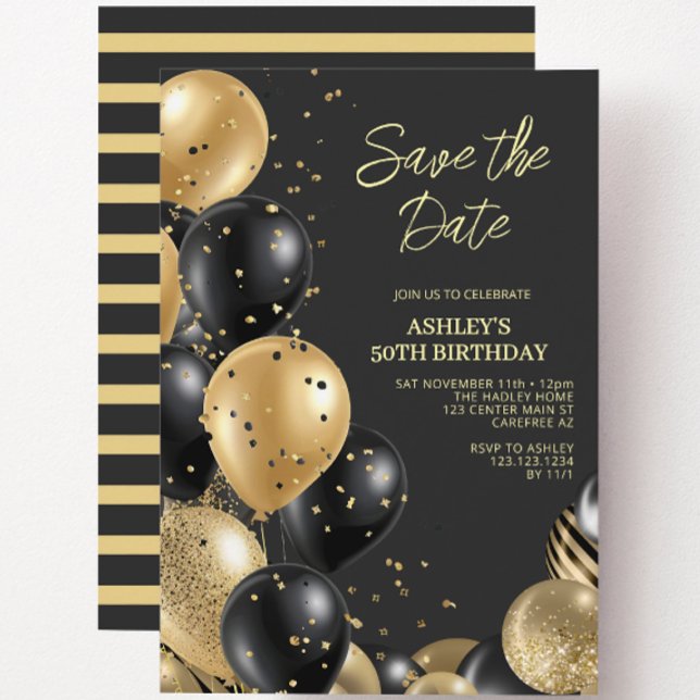 Modern Gold Black 50th Birthday Invitation (Creator Uploaded)