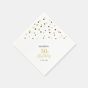 Modern Gold & Black 50th Birthday Party Napkins
