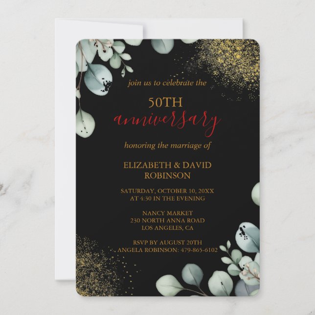 Modern Gold Black 50th Wedding Anniversary Invitation (Front)