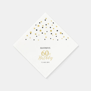 Modern Gold & Black 60th Birthday Party Napkins