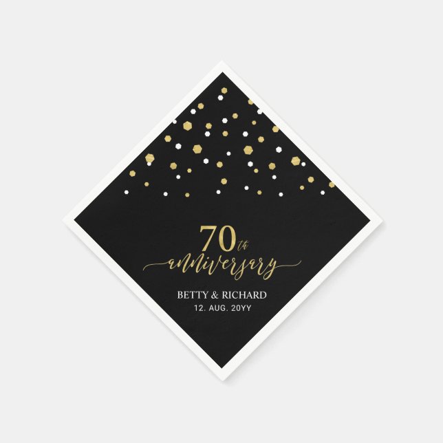 Modern Gold & Black 70th Anniversary Party Napkins (Corner)