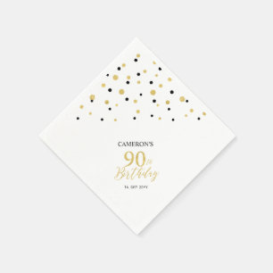 Modern Gold & Black 90th Birthday Party Napkins