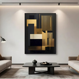 Modern Gold Black Abstract Geometric  Canvas Print