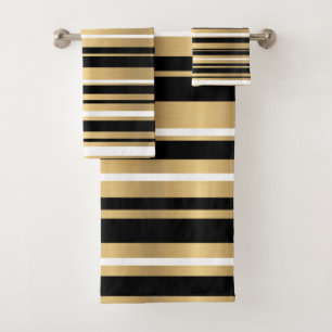 Modern Gold Black and White Striped Towels